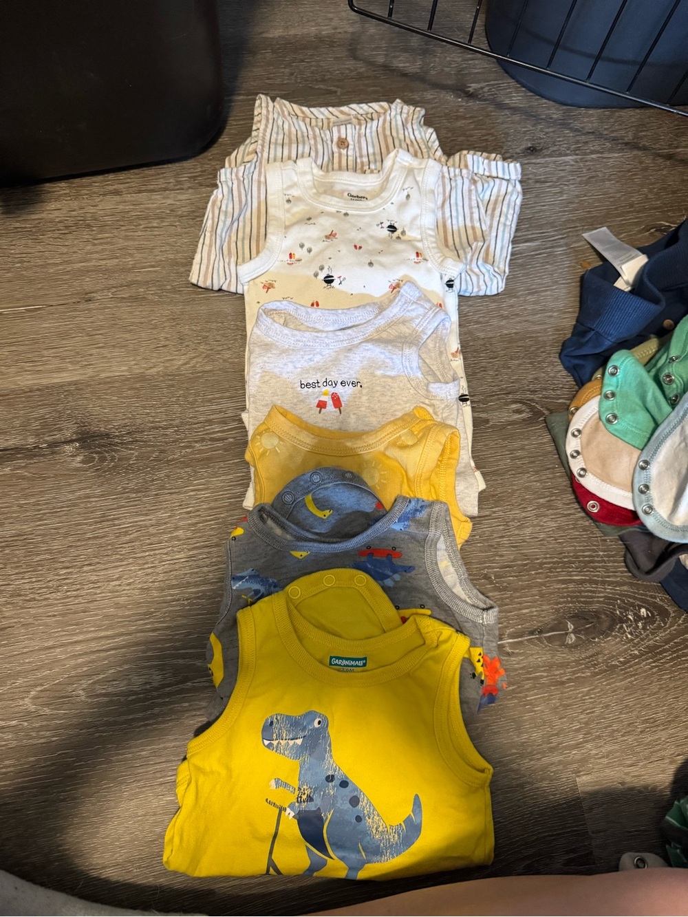 Carter's Yellow Dinosaur Tank & Assorted Baby Onesies